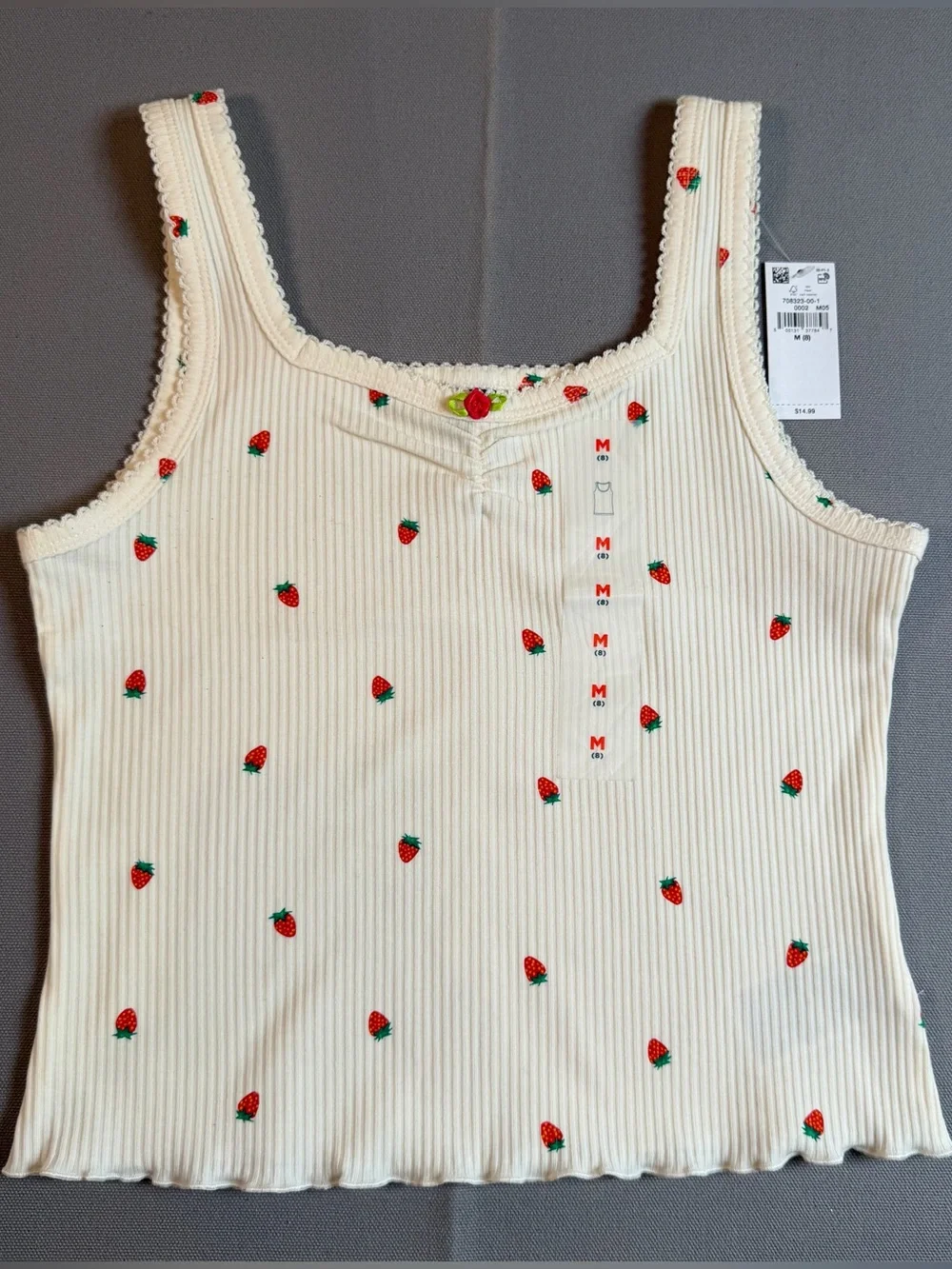 Old Navy Girls szM(8) Cream Ribbed Tank with Red Strawberry Print NEW WITH TAGS
